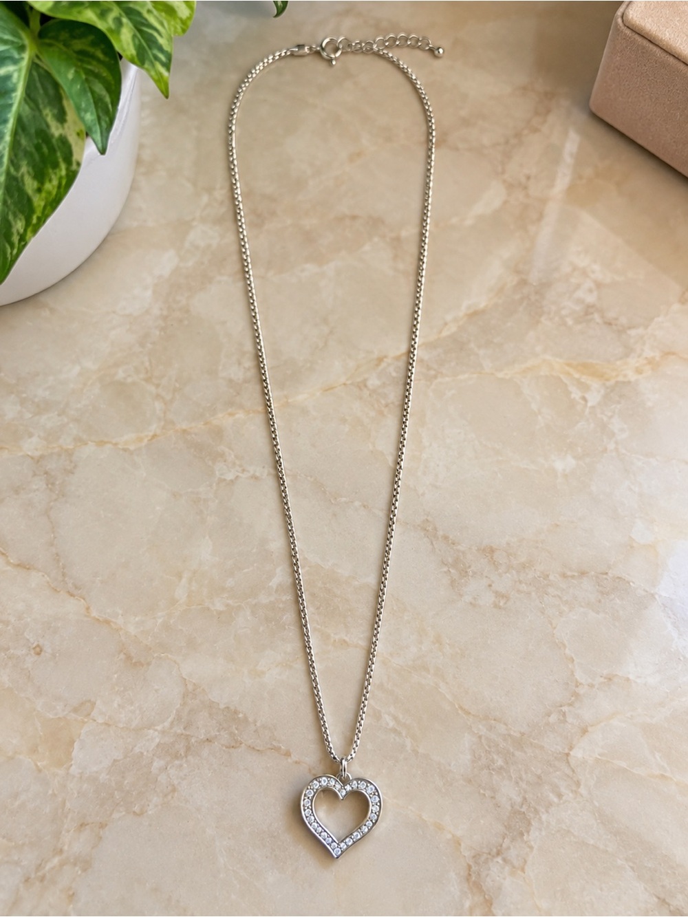 Silver Heart Pendant Necklace with Crystal Accent - Women Jewelry